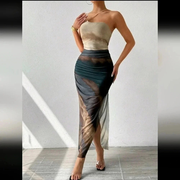 Women Gradient One-Shoulder Bag Hip Dress - Picture 1 of 6